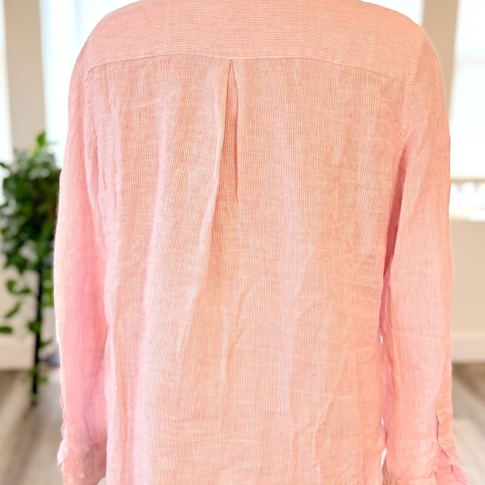Barbour Pink Linen Relaxed Fit Button Down Shirt Size 12 Large - Picture 3 of 11